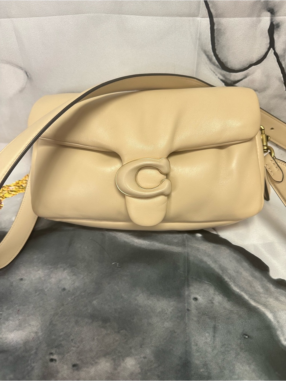 Coach Pillow Tabby 26 Cream Pebbled Leather Shoulder Bag with Signature C
